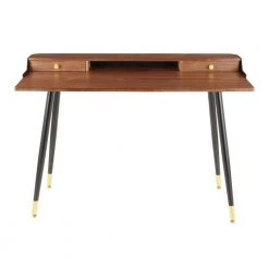 48 in. Rectangular Walnut/Black/Gold 2 Drawer Writing Desk with Built-In Storage by Lumisource -Cheap Lumisource Store walnut wood black metal lumisource writing desks ofd hrvy bk wl 77 1000