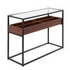 Display 16 in. Walnut Wood and Black Steel Rectangular Glass Console Table with 4-Storage Compartments by Lumisource -Cheap Lumisource Store walnut wood black steel lumisource console tables tbc display bkwl 64 1000