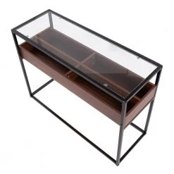 Display 16 in. Walnut Wood and Black Steel Rectangular Glass Console Table with 4-Storage Compartments by Lumisource -Cheap Lumisource Store walnut wood black steel lumisource console tables tbc display bkwl a0 1000