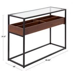 Display 16 in. Walnut Wood and Black Steel Rectangular Glass Console Table with 4-Storage Compartments by Lumisource -Cheap Lumisource Store walnut wood black steel lumisource console tables tbc display bkwl c3 1000