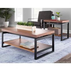 Drift 21 in. Weathered Walnut/Black Medium Rectangle Wood Coffee Table with Shelf by Lumisource -Cheap Lumisource Store weathered walnut black lumisource coffee tables tc drift bkwl 31 1000