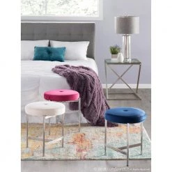 Chloe 18 in. White Velvet and Chrome Vanity Stool by Lumisource -Cheap Lumisource Store white chrome lumisource makeup vanities b17 chloe w 31 1000