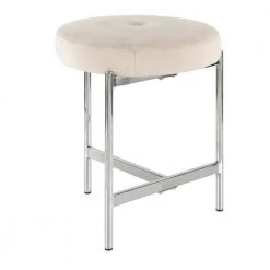 Chloe 18 in. White Velvet and Chrome Vanity Stool by Lumisource