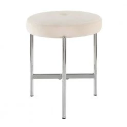 Chloe 18 in. White Velvet and Chrome Vanity Stool by Lumisource -Cheap Lumisource Store white chrome lumisource makeup vanities b17 chloe w 66 1000