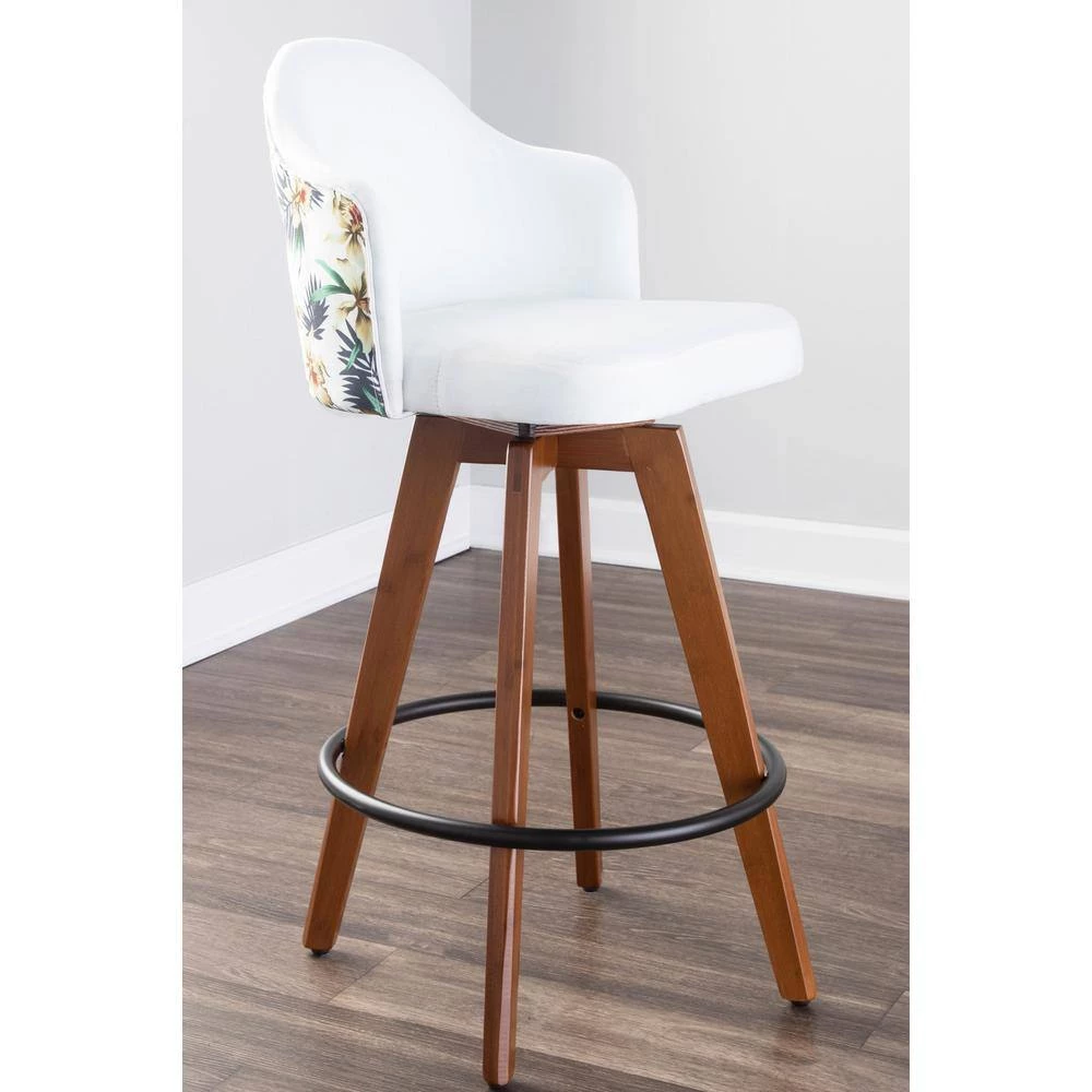 Ahoy Upholstered 37 in. White Fabric and Floral Print Counter Height Bar Stool with Black Round Footrest (Set of 2) by Lumisource 8 Ahoy Upholstered 37 in. White Fabric and Floral Print Counter Height Bar Stool with Black Round Footrest (Set of 2) by Lumisource - Image 6