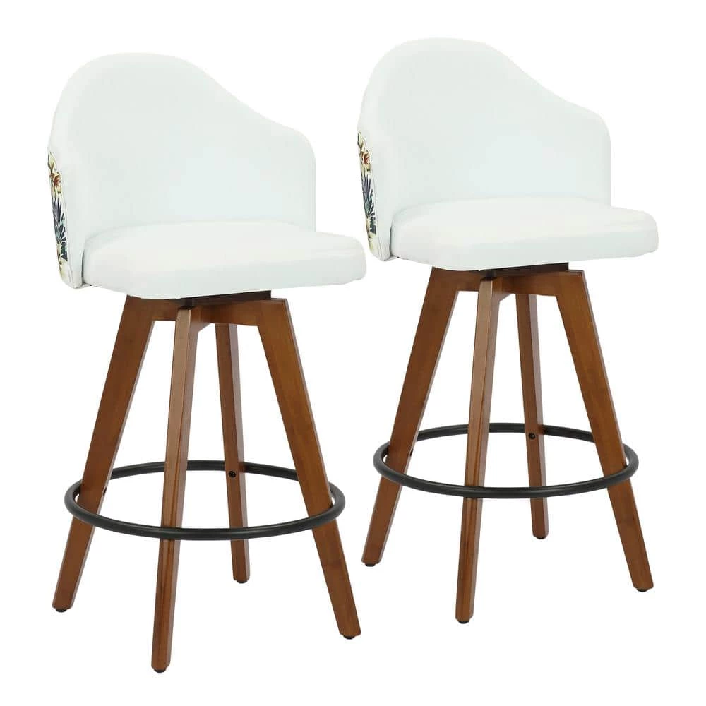 Ahoy Upholstered 37 in. White Fabric and Floral Print Counter Height Bar Stool with Black Round Footrest (Set of 2) by Lumisource 3 Ahoy Upholstered 37 in. White Fabric and Floral Print Counter Height Bar Stool with Black Round Footrest (Set of 2) by Lumisource