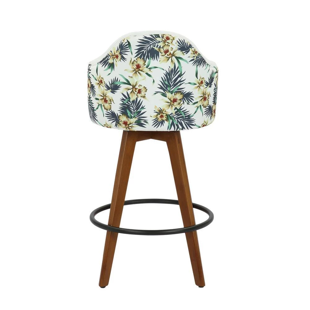 Ahoy Upholstered 37 in. White Fabric and Floral Print Counter Height Bar Stool with Black Round Footrest (Set of 2) by Lumisource 6 Ahoy Upholstered 37 in. White Fabric and Floral Print Counter Height Bar Stool with Black Round Footrest (Set of 2) by Lumisource - Image 4