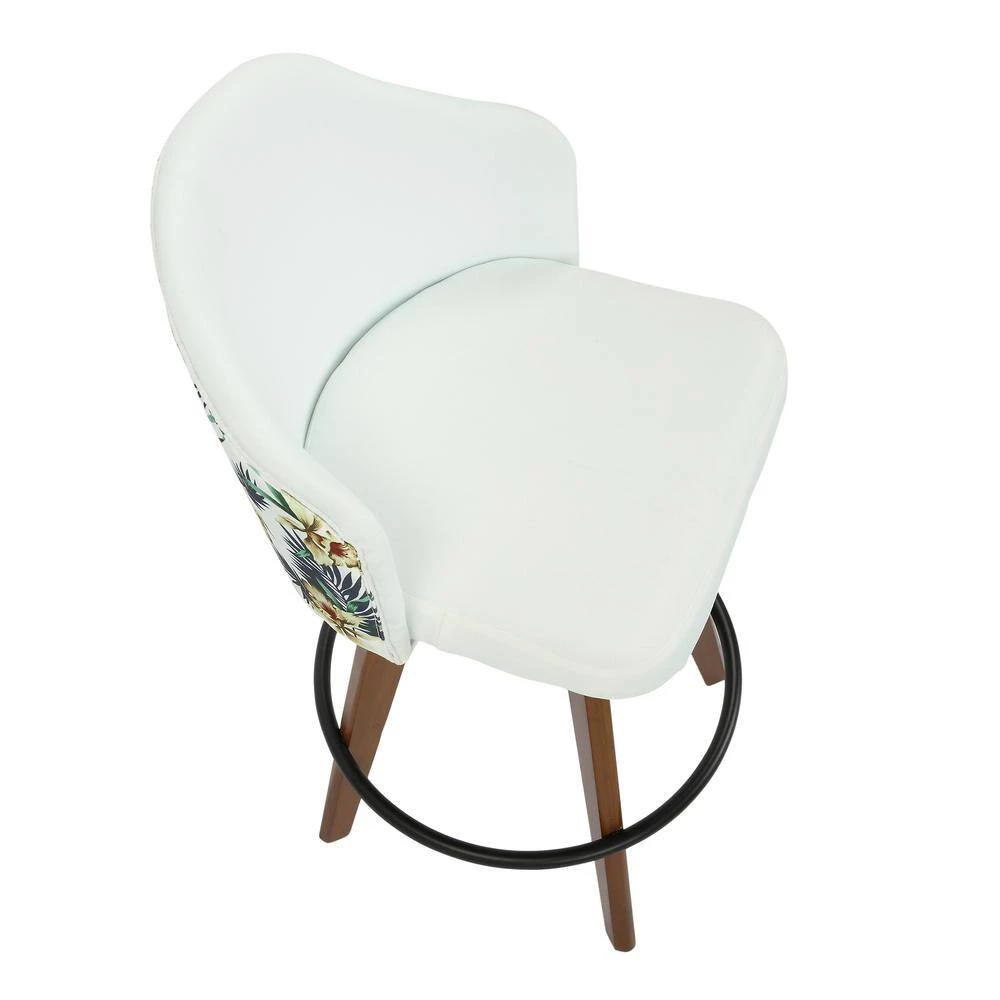 Ahoy Upholstered 37 in. White Fabric and Floral Print Counter Height Bar Stool with Black Round Footrest (Set of 2) by Lumisource 5 Ahoy Upholstered 37 in. White Fabric and Floral Print Counter Height Bar Stool with Black Round Footrest (Set of 2) by Lumisource - Image 3