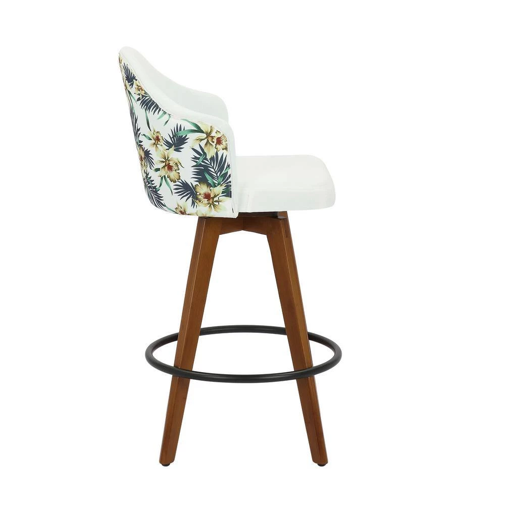 Ahoy Upholstered 37 in. White Fabric and Floral Print Counter Height Bar Stool with Black Round Footrest (Set of 2) by Lumisource 4 Ahoy Upholstered 37 in. White Fabric and Floral Print Counter Height Bar Stool with Black Round Footrest (Set of 2) by Lumisource - Image 2