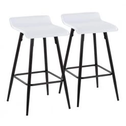 Ale 28 in. White Faux Leather and Black Metal Counter Height Bar Stool (Set of 2) by Lumisource