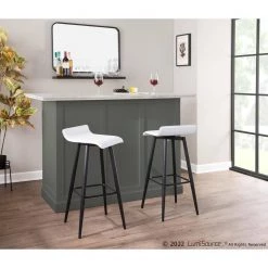 Ale 32.5 in. White Faux Leather and Black Steel Fixed-H Bar Stool (Set of 2) by Lumisource -Cheap Lumisource Store white faux leather black steel lumisource bar stools b30 ale bkw2 31 1000