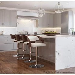 Pino Adjustable Height Cherry and White Faux Leather Bar Stool by Lumisource -Cheap Lumisource Store white faux leather cherry lumisource bar stools bs jy pn ch w 31 1000