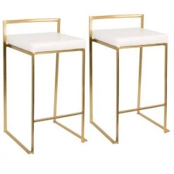 Fuji Gold and White Counter Stool (Set of 2) by Lumisource 15 Fuji Gold and White Counter Stool (Set of 2) by Lumisource -Cheap Lumisource Store white faux leather gold lumisource bar stools b26 fuji au w2 31 1000