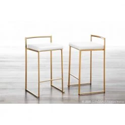 Fuji Gold and White Counter Stool (Set of 2) by Lumisource 14 Fuji Gold and White Counter Stool (Set of 2) by Lumisource -Cheap Lumisource Store white faux leather gold lumisource bar stools b26 fuji au w2 c3 1000