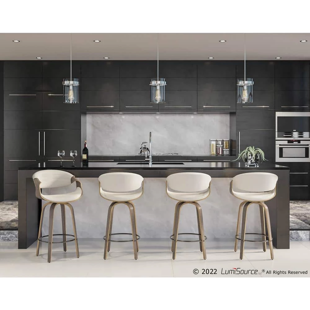 Symphony 36 in. Counter Height Bar Stool in White Faux Leather and Light Grey Wood (Set of 2) by Lumisource 7 Symphony 36 in. Counter Height Bar Stool in White Faux Leather and Light Grey Wood (Set of 2) by Lumisource - Image 5