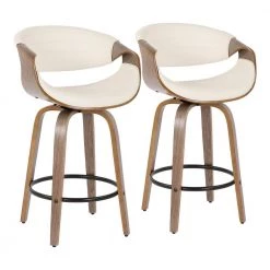 Symphony 36 in. Counter Height Bar Stool in White Faux Leather and Light Grey Wood (Set of 2) by Lumisource