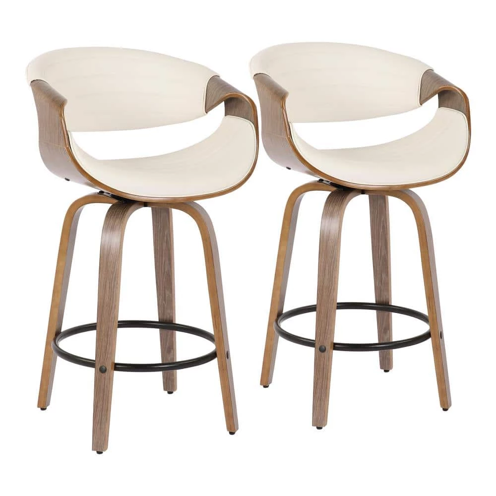 Symphony 36 in. Counter Height Bar Stool in White Faux Leather and Light Grey Wood (Set of 2) by Lumisource 3 Symphony 36 in. Counter Height Bar Stool in White Faux Leather and Light Grey Wood (Set of 2) by Lumisource