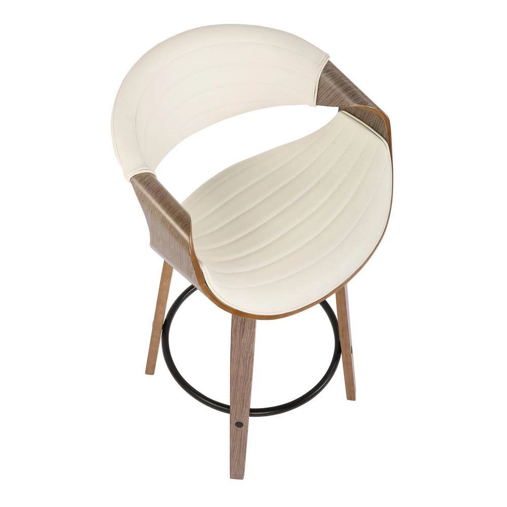 Symphony 36 in. Counter Height Bar Stool in White Faux Leather and Light Grey Wood (Set of 2) by Lumisource 5 Symphony 36 in. Counter Height Bar Stool in White Faux Leather and Light Grey Wood (Set of 2) by Lumisource - Image 3