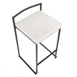 Fuji 26 in. Black Stackable Counter Stool with White Faux Leather Cushion (Set of 2) by Lumisource -Cheap Lumisource Store white faux leather lumisource bar stools b26 fuji bk w2 a0 1000