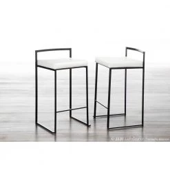 Fuji 26 in. Black Stackable Counter Stool with White Faux Leather Cushion (Set of 2) by Lumisource -Cheap Lumisource Store white faux leather lumisource bar stools b26 fuji bk w2 c3 1000