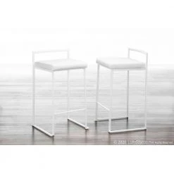 Fuji 26 in. White Stackable Counter Stool with White Faux Leather Cushion (Set of 2) by Lumisource -Cheap Lumisource Store white faux leather lumisource bar stools b26 fuji w w2 c3 1000