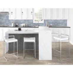 Fuji White Stackable Counter Stool (Set of 2) by Lumisource -Cheap Lumisource Store white faux leather stainless steel lumisource bar stools cs fuji w2 31 1000