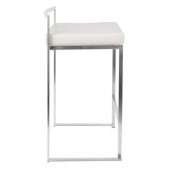 Fuji White Stackable Counter Stool (Set of 2) by Lumisource -Cheap Lumisource Store white faux leather stainless steel lumisource bar stools cs fuji w2 77 1000