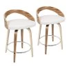 Grotto 29.75 in. Counter Height Bar Stool in White Faux Leather and Zebra Wood (Set of 2) by Lumisource -Cheap Lumisource Store white faux leather zebra wood lumisource bar stools b24 grotto2 swvr zbw2 64 1000