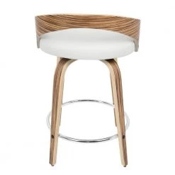 Grotto 29.75 in. Counter Height Bar Stool in White Faux Leather and Zebra Wood (Set of 2) by Lumisource -Cheap Lumisource Store white faux leather zebra wood lumisource bar stools b24 grotto2 swvr zbw2 66 1000
