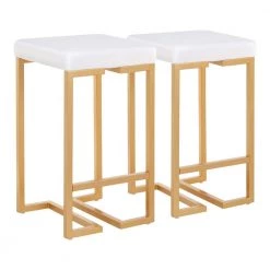 Midas 26 in. White Velvet and Gold Counter Stool (Set of 2) by Lumisource