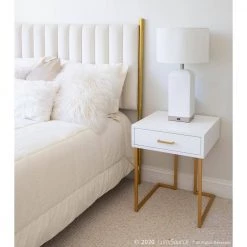 Midas Contemporary-Glam Side Table in Gold Metal and White Wood by Lumisource -Cheap Lumisource Store white gold lumisource end side tables tb midas auw 31 1000