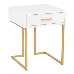 Midas Contemporary-Glam Side Table in Gold Metal and White Wood by Lumisource