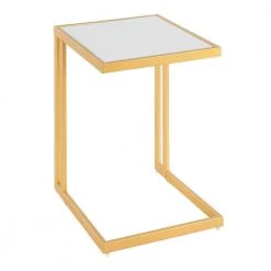 Roman Side Table with White Marble Top and Gold Finish by Lumisource
