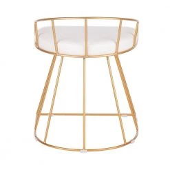 Canary 18 in. Gold Vanity Stool with White Velvet Cushion by Lumisource -Cheap Lumisource Store white gold lumisource makeup vanities b18 canary auvw 44 1000