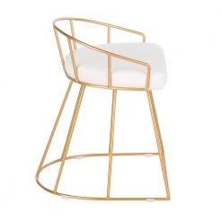 Canary 18 in. Gold Vanity Stool with White Velvet Cushion by Lumisource -Cheap Lumisource Store white gold lumisource makeup vanities b18 canary auvw 4f 1000