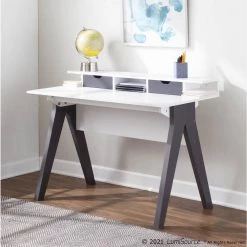 Wishbone 47.25 in. Rectangular White and Grey Wood 2-Drawer Writing Desk by Lumisource -Cheap Lumisource Store white grey wood lumisource writing desks ofd wish gyw c3 1000