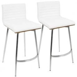 Mason 26 in. White Faux Leather Counter Stool (Set of 2) by Lumisource -Cheap Lumisource Store white lumisource bar stools b26 msnsw wlw2 1d 1000