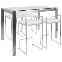 Fuji 5-Piece White and Brushed Stainless Steel Counter Height Dining Set by Lumisource