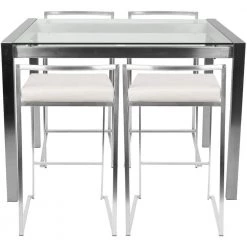 Fuji 5-Piece White and Brushed Stainless Steel Counter Height Dining Set by Lumisource -Cheap Lumisource Store white lumisource dining room sets c fuji5 ss w 66 1000
