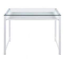 Hover 43.5 in. Rectangular White Metal and Clear Glass Writing Desk with White Wood Floating Shelf by Lumisource -Cheap Lumisource Store white lumisource writing desks ofd hover ww 77 1000