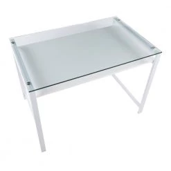 Hover 43.5 in. Rectangular White Metal and Clear Glass Writing Desk with White Wood Floating Shelf by Lumisource -Cheap Lumisource Store white lumisource writing desks ofd hover ww a0 1000