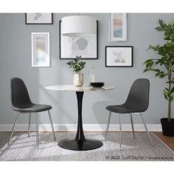 Pebble Mod 36.25 in. Round White Marble Veneer and Black Metal Table (Seats 4) by Lumisource -Cheap Lumisource Store white marble veneer black metal lumisource kitchen dining tables t30 pebmod bkw 31 1000