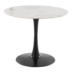 Pebble Mod 36.25 in. Round White Marble Veneer and Black Metal Table (Seats 4) by Lumisource