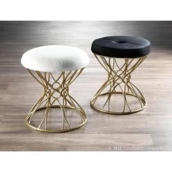 Jasmine White Plush Fabric and Gold Vanity Stool by Lumisource -Cheap Lumisource Store white plush fabric lumisource makeup vanities b18 jasmine plsh auw 4f 1000