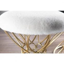 Jasmine White Plush Fabric and Gold Vanity Stool by Lumisource -Cheap Lumisource Store white plush fabric lumisource makeup vanities b18 jasmine plsh auw c3 1000
