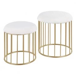 Canary Nesting White Plush Fabric and Gold Ottoman Set by Lumisource