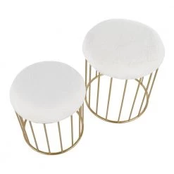 Canary Nesting White Plush Fabric and Gold Ottoman Set by Lumisource -Cheap Lumisource Store white plush fabric lumisource ottomans ot cnrynest plsh auw a0 1000