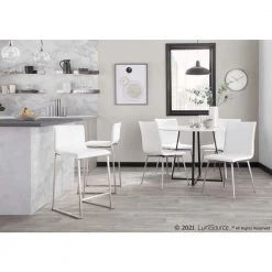 Mara 26 in. White Faux Leather and Stainless Steel Counter Stool (Set of 2) by Lumisource -Cheap Lumisource Store white silver lumisource bar stools b26 maraup ssw2 31 1000