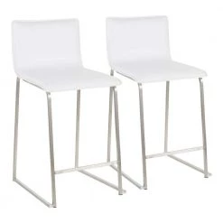 Mara 26 in. White Faux Leather and Stainless Steel Counter Stool (Set of 2) by Lumisource