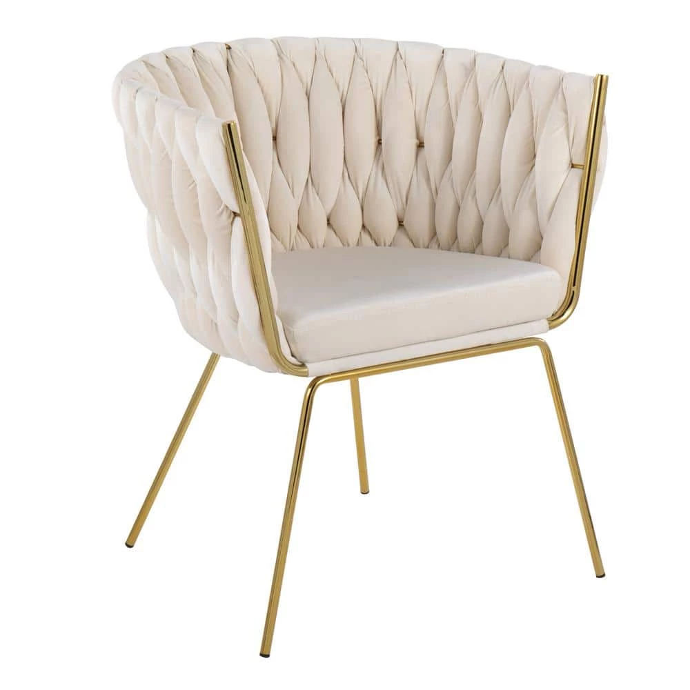 Braided Renee White Velvet and Gold Metal Arm Chair by Lumisource 3 Braided Renee White Velvet and Gold Metal Arm Chair by Lumisource